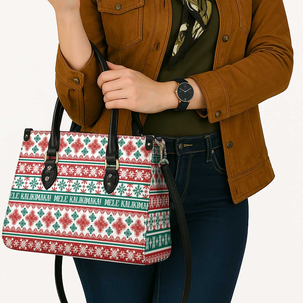 Mele Kalikimaka Hawaii Christmas Leather Bag Hawaiian Quilt Pattern Style - Polynesian Pride