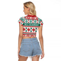 Mele Kalikimaka Hawaii Christmas Raglan Cropped T Shirt Hawaiian Quilt Pattern Style - Polynesian Pride