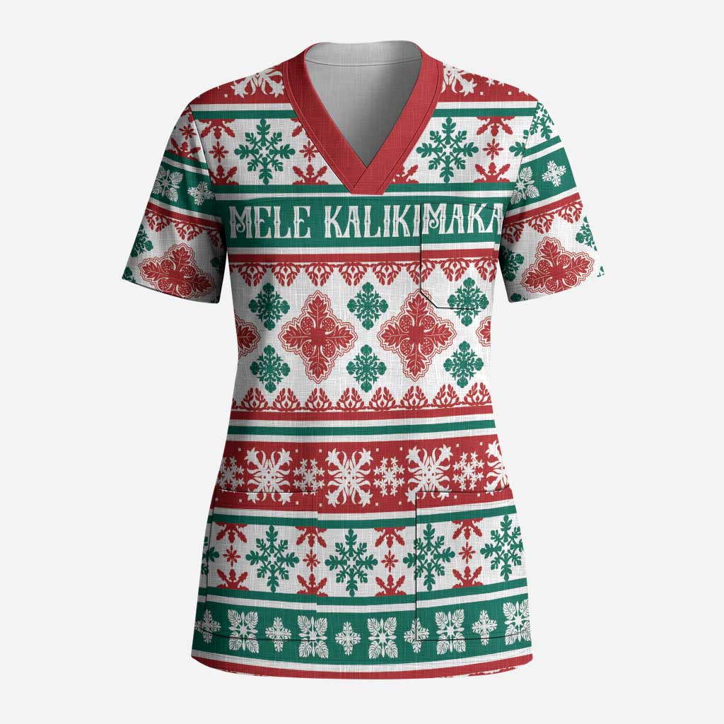 Mele Kalikimaka Hawaii Christmas Scrub Top Hawaiian Quilt Pattern Style LT9 Adult Beige - Polynesian Pride