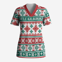 Mele Kalikimaka Hawaii Christmas Scrub Top Hawaiian Quilt Pattern Style LT9 Adult Beige - Polynesian Pride