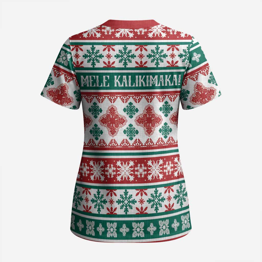 Mele Kalikimaka Hawaii Christmas Scrub Top Hawaiian Quilt Pattern Style LT9 - Polynesian Pride