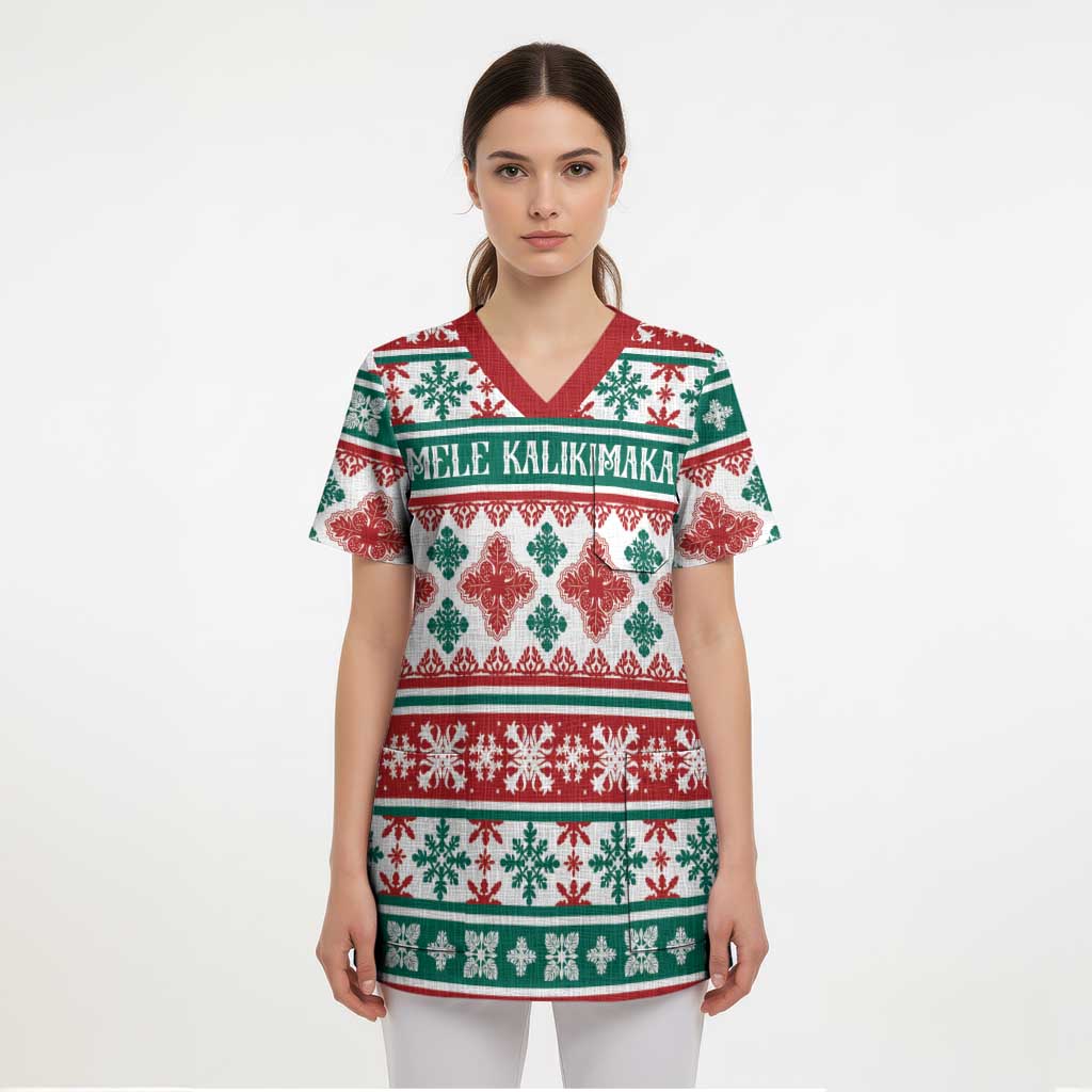 Mele Kalikimaka Hawaii Christmas Scrub Top Hawaiian Quilt Pattern Style LT9 - Polynesian Pride