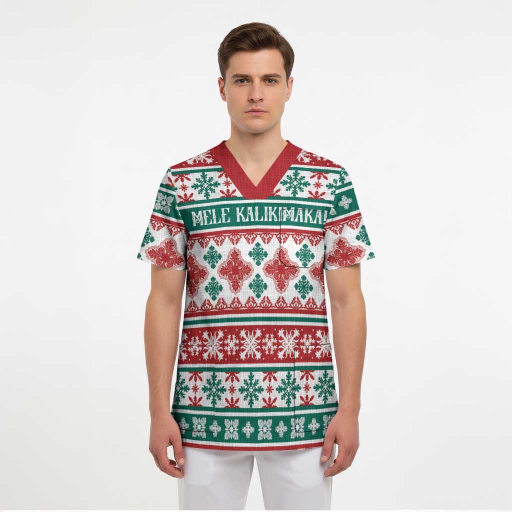 Mele Kalikimaka Hawaii Christmas Scrub Top Hawaiian Quilt Pattern Style LT9 - Polynesian Pride