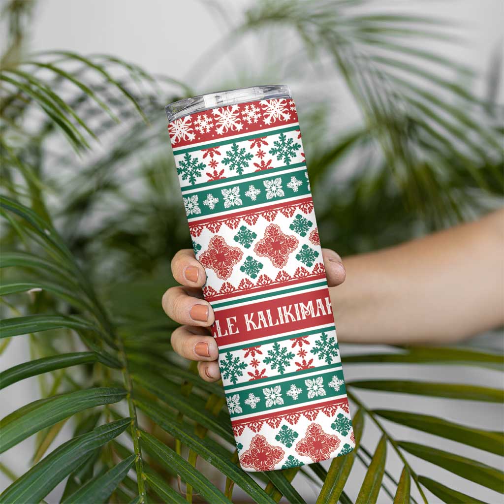 Mele Kalikimaka Hawaii Christmas Skinny Tumbler Hawaiian Quilt Pattern Style - Polynesian Pride