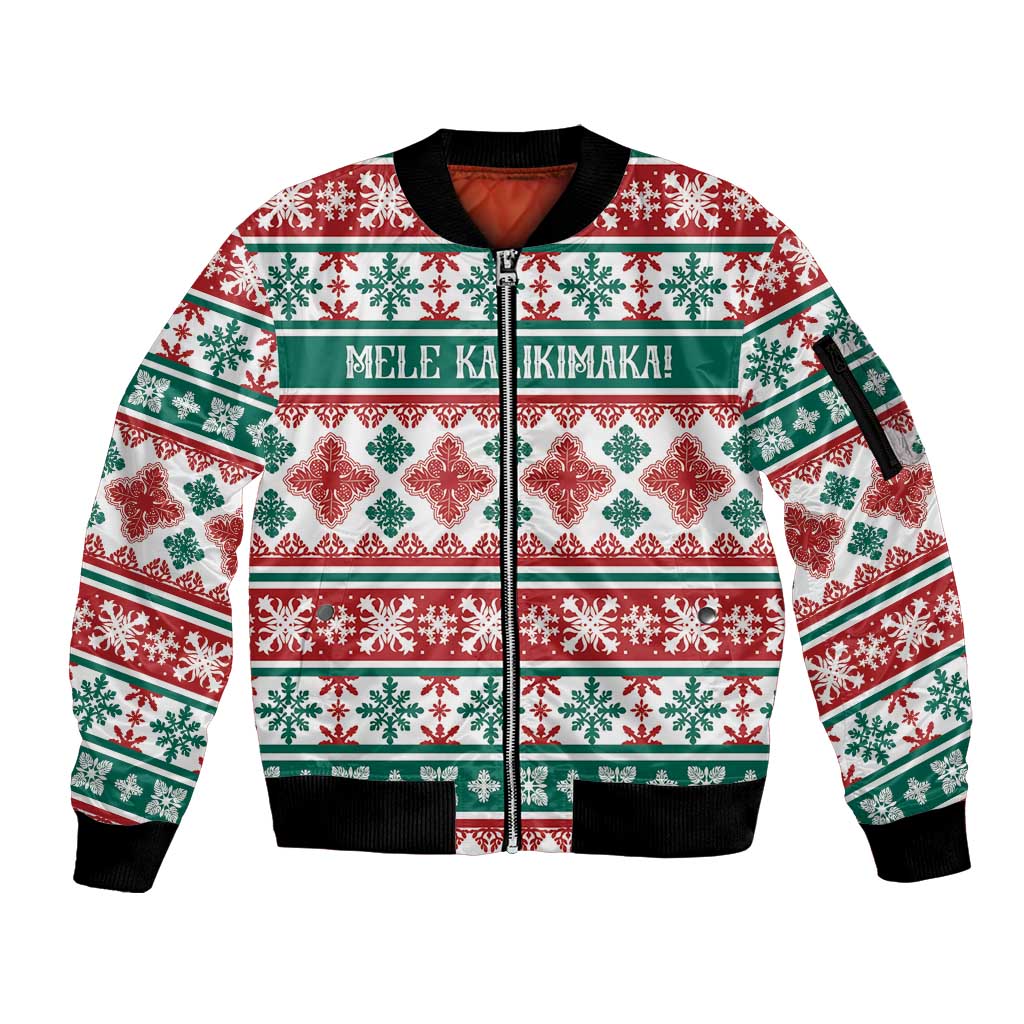 Mele Kalikimaka Hawaii Christmas Sleeve Zip Bomber Jacket Hawaiian Quilt Pattern Style - Polynesian Pride