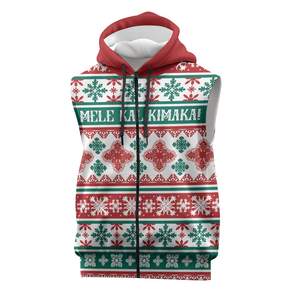 Mele Kalikimaka Hawaii Christmas Sleeveless Zip Hoodie Hawaiian Quilt Pattern Style - Polynesian Pride