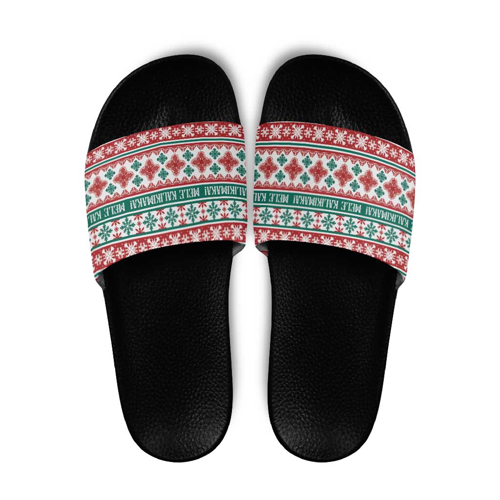 Mele Kalikimaka Hawaii Christmas Slide Sandals Hawaiian Quilt Pattern Style LT9 Beige - Polynesian Pride
