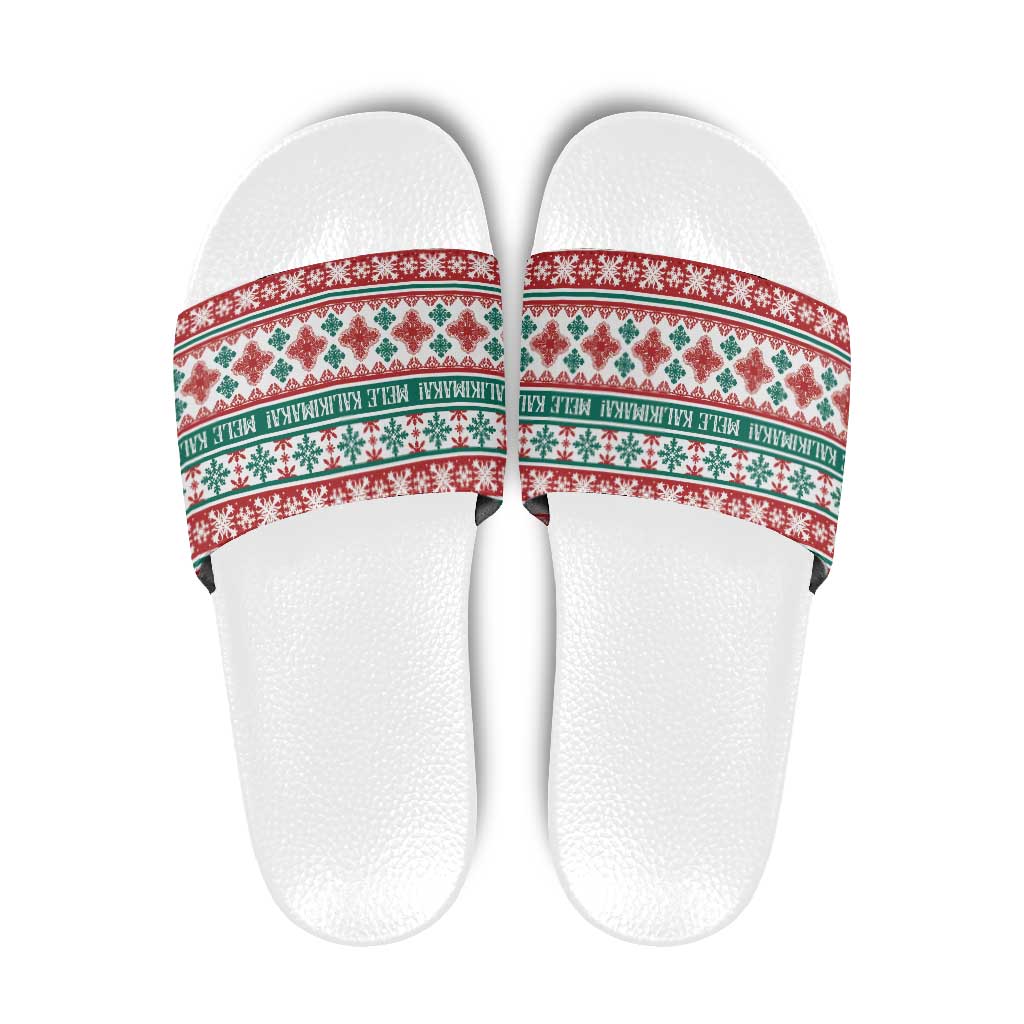 Mele Kalikimaka Hawaii Christmas Slide Sandals Hawaiian Quilt Pattern Style LT9 Beige - Polynesian Pride