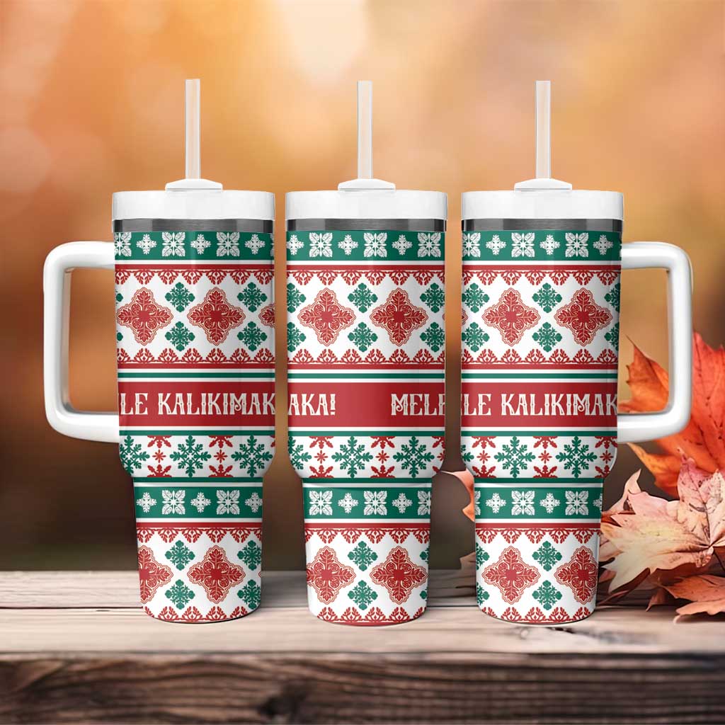 Mele Kalikimaka Hawaii Christmas Tumbler With Handle Hawaiian Quilt Pattern Style - Polynesian Pride