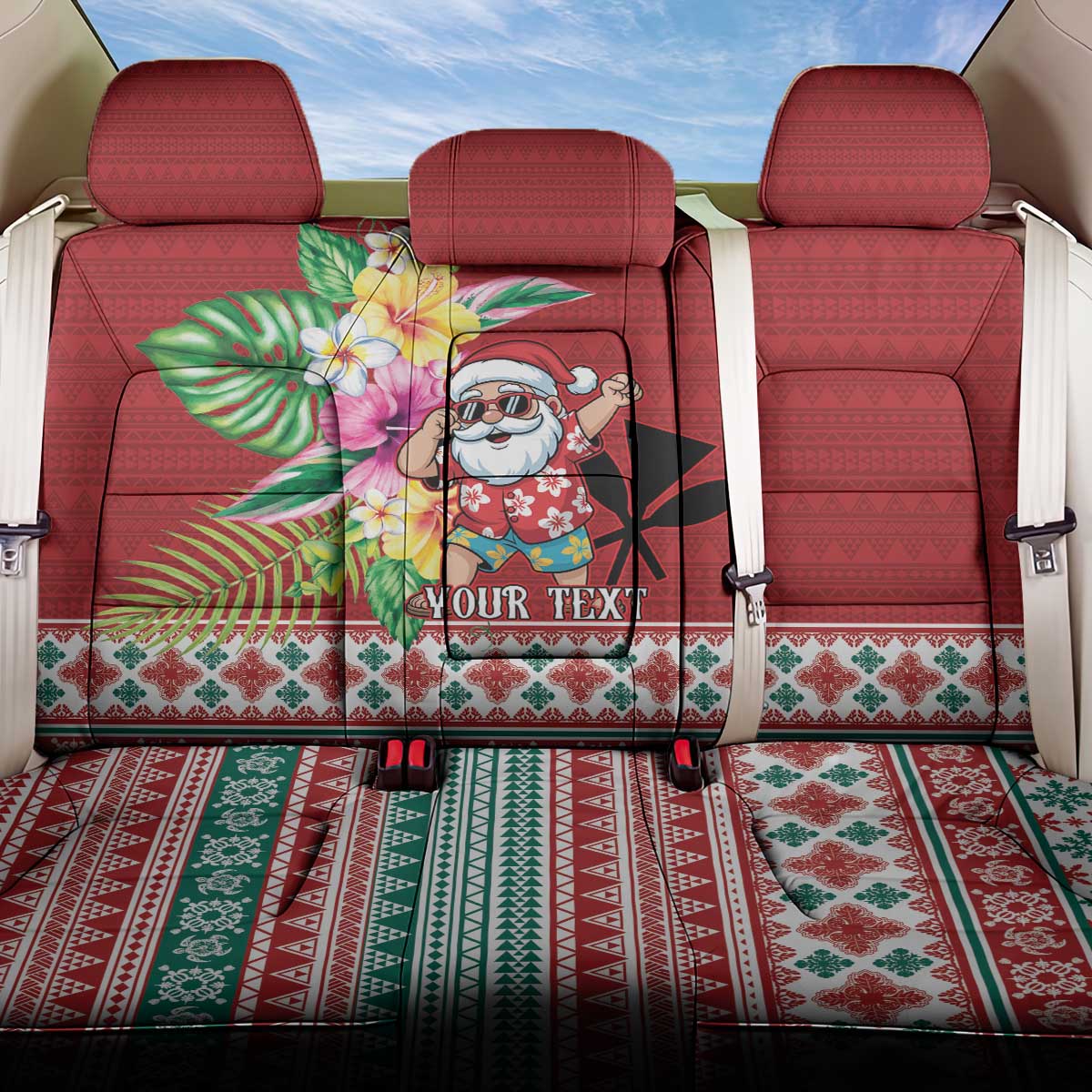 Santa Surf Mele Kalikimaka Personalized Back Car Seat Cover Aloha Tropical Christmas Vibes - Polynesian Pride