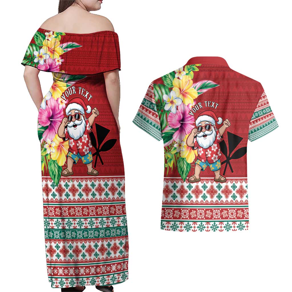 Santa Surf Mele Kalikimaka Personalized Couples Matching Off Shoulder Maxi Dress and Hawaiian Shirt Aloha Tropical Christmas Vibes LT9 - Polynesian Pride