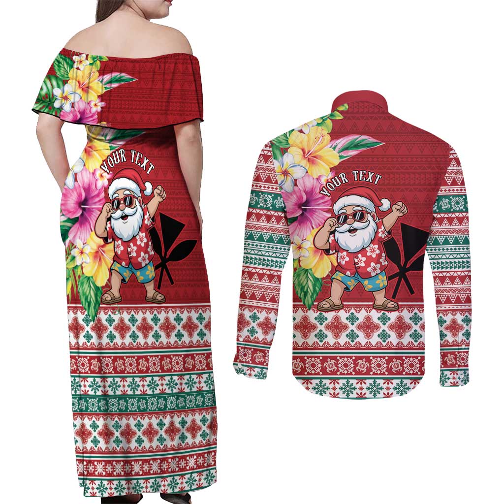 Santa Surf Mele Kalikimaka Personalized Couples Matching Off Shoulder Maxi Dress and Long Sleeve Button Shirt Aloha Tropical Christmas Vibes LT9 - Polynesian Pride