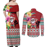 Santa Surf Mele Kalikimaka Personalized Couples Matching Off Shoulder Maxi Dress and Long Sleeve Button Shirt Aloha Tropical Christmas Vibes LT9 - Polynesian Pride