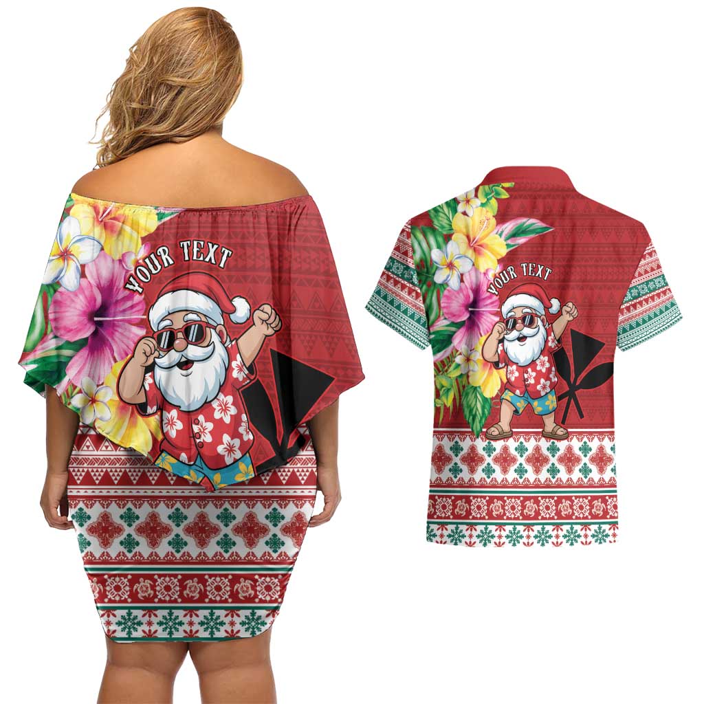 Santa Surf Mele Kalikimaka Personalized Couples Matching Off Shoulder Short Dress and Hawaiian Shirt Aloha Tropical Christmas Vibes LT9 - Polynesian Pride
