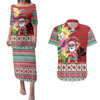 Santa Surf Mele Kalikimaka Personalized Couples Matching Puletasi and Hawaiian Shirt Aloha Tropical Christmas Vibes LT9 Red - Polynesian Pride