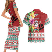 Santa Surf Mele Kalikimaka Personalized Couples Matching Short Sleeve Bodycon Dress and Hawaiian Shirt Aloha Tropical Christmas Vibes LT9 - Polynesian Pride