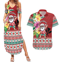 Santa Surf Mele Kalikimaka Personalized Couples Matching Summer Maxi Dress and Hawaiian Shirt Aloha Tropical Christmas Vibes LT9 Red - Polynesian Pride