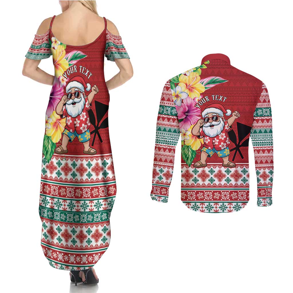Santa Surf Mele Kalikimaka Personalized Couples Matching Summer Maxi Dress and Long Sleeve Button Shirt Aloha Tropical Christmas Vibes LT9 - Polynesian Pride