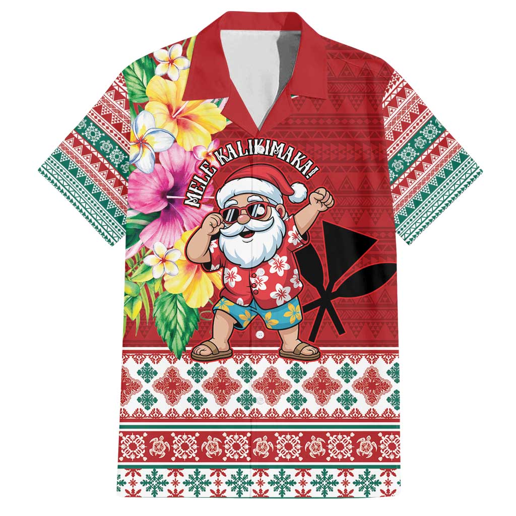 Santa Surf Mele Kalikimaka Personalized Family Matching Long Sleeve Bodycon Dress and Hawaiian Shirt Aloha Tropical Christmas Vibes LT9 Dad's Shirt - Short Sleeve Red - Polynesian Pride