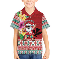 Santa Surf Mele Kalikimaka Personalized Family Matching Long Sleeve Bodycon Dress and Hawaiian Shirt Aloha Tropical Christmas Vibes LT9 Son's Shirt Red - Polynesian Pride