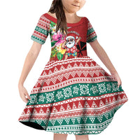 Santa Surf Mele Kalikimaka Personalized Family Matching Off Shoulder Short Dress and Hawaiian Shirt Aloha Tropical Christmas Vibes LT9 Daughter's Dress Red - Polynesian Pride