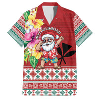 Santa Surf Mele Kalikimaka Personalized Family Matching Off Shoulder Short Dress and Hawaiian Shirt Aloha Tropical Christmas Vibes LT9 Dad's Shirt - Short Sleeve Red - Polynesian Pride