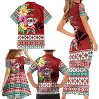 Santa Surf Mele Kalikimaka Personalized Family Matching Short Sleeve Bodycon Dress and Hawaiian Shirt Aloha Tropical Christmas Vibes LT9 - Polynesian Pride