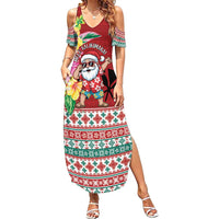 Santa Surf Mele Kalikimaka Personalized Family Matching Summer Maxi Dress and Hawaiian Shirt Aloha Tropical Christmas Vibes LT9 Mom's Dress Red - Polynesian Pride