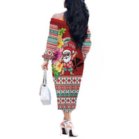 Santa Surf Mele Kalikimaka Personalized Off The Shoulder Long Sleeve Dress Aloha Tropical Christmas Vibes LT9 - Polynesian Pride