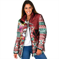Santa Surf Mele Kalikimaka Personalized Padded Jacket Aloha Tropical Christmas Vibes LT9 Women Red - Polynesian Pride