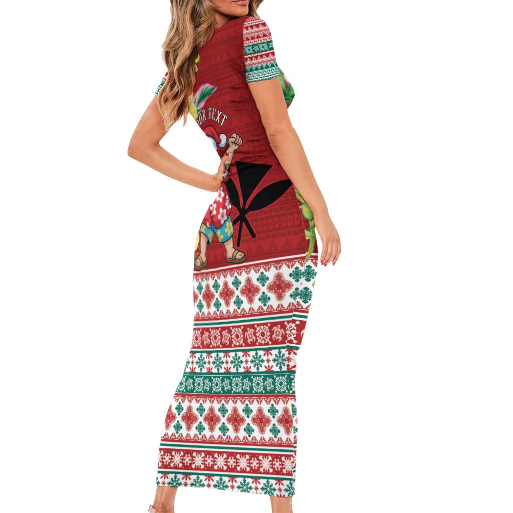 Santa Surf Mele Kalikimaka Personalized Short Sleeve Bodycon Dress Aloha Tropical Christmas Vibes - Polynesian Pride