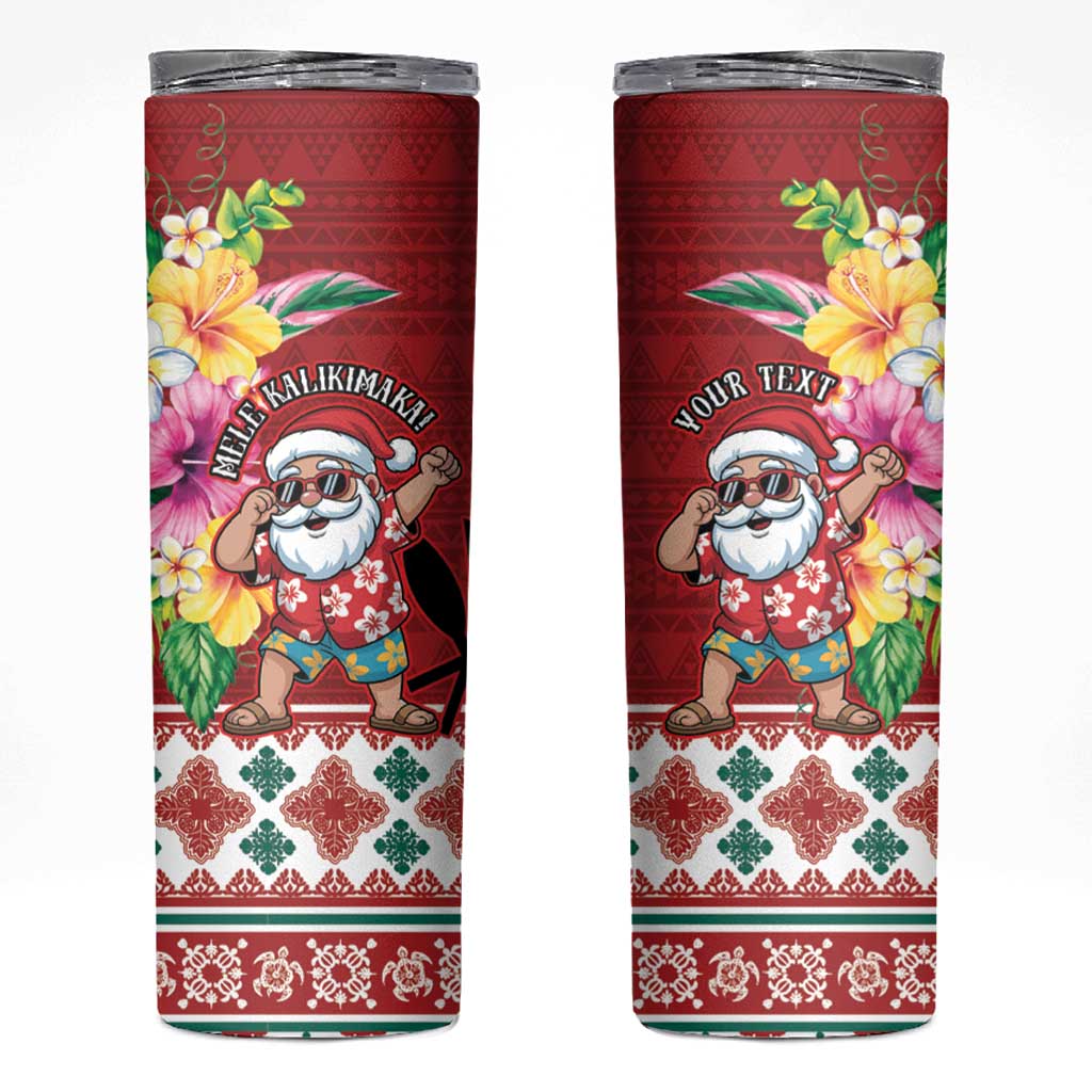 Santa Surf Mele Kalikimaka Personalized Skinny Tumbler Aloha Tropical Christmas Vibes LT9 Red - Polynesian Pride