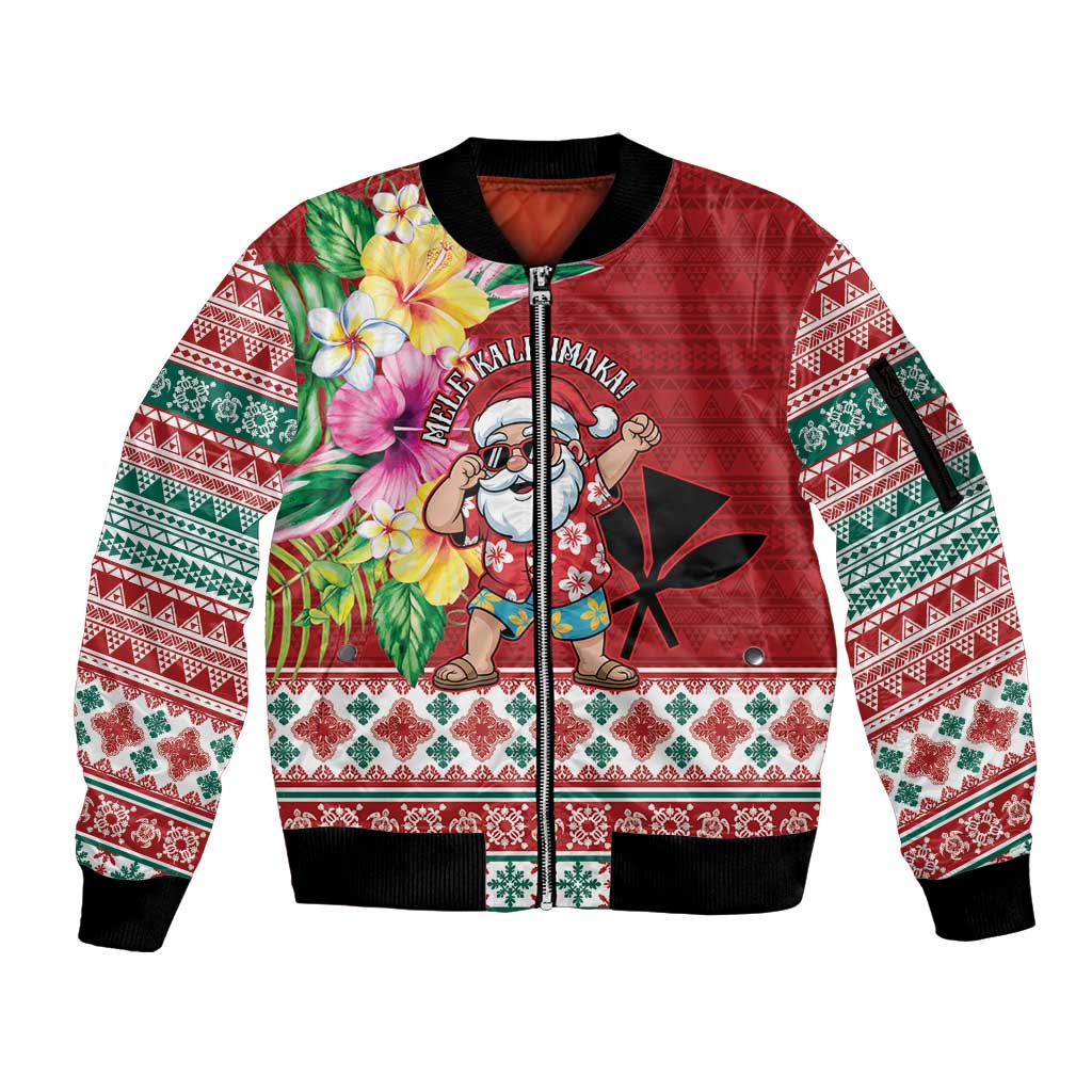 Santa Surf Mele Kalikimaka Personalized Sleeve Zip Bomber Jacket Aloha Tropical Christmas Vibes LT9 Unisex Red - Polynesian Pride