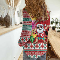 Santa Surf Mele Kalikimaka Personalized Women Casual Shirt Aloha Tropical Christmas Vibes LT9 - Polynesian Pride
