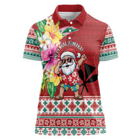 Santa Surf Mele Kalikimaka Personalized Women Polo Shirt Aloha Tropical Christmas Vibes - Polynesian Pride