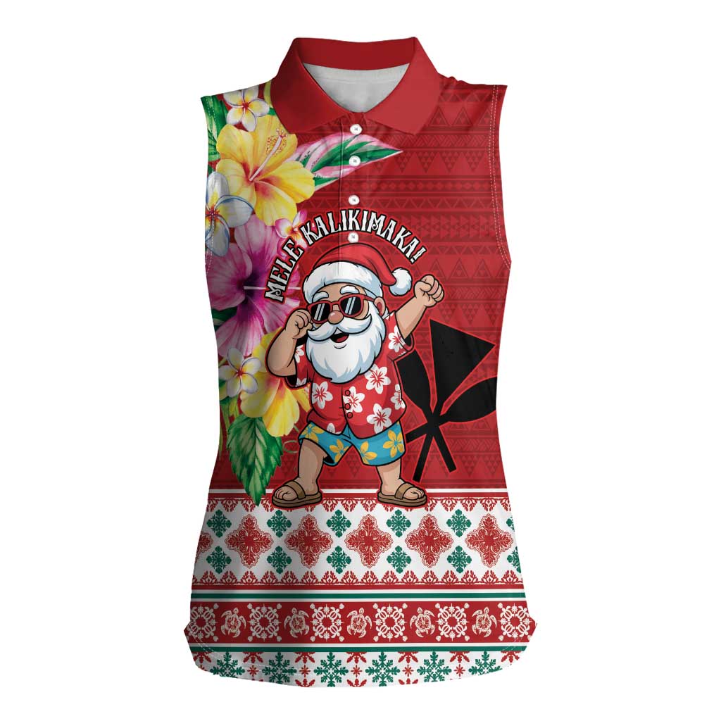 Santa Surf Mele Kalikimaka Personalized Women Sleeveless Polo Shirt Aloha Tropical Christmas Vibes LT9 Female Red - Polynesian Pride