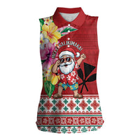 Santa Surf Mele Kalikimaka Personalized Women Sleeveless Polo Shirt Aloha Tropical Christmas Vibes LT9 Female Red - Polynesian Pride