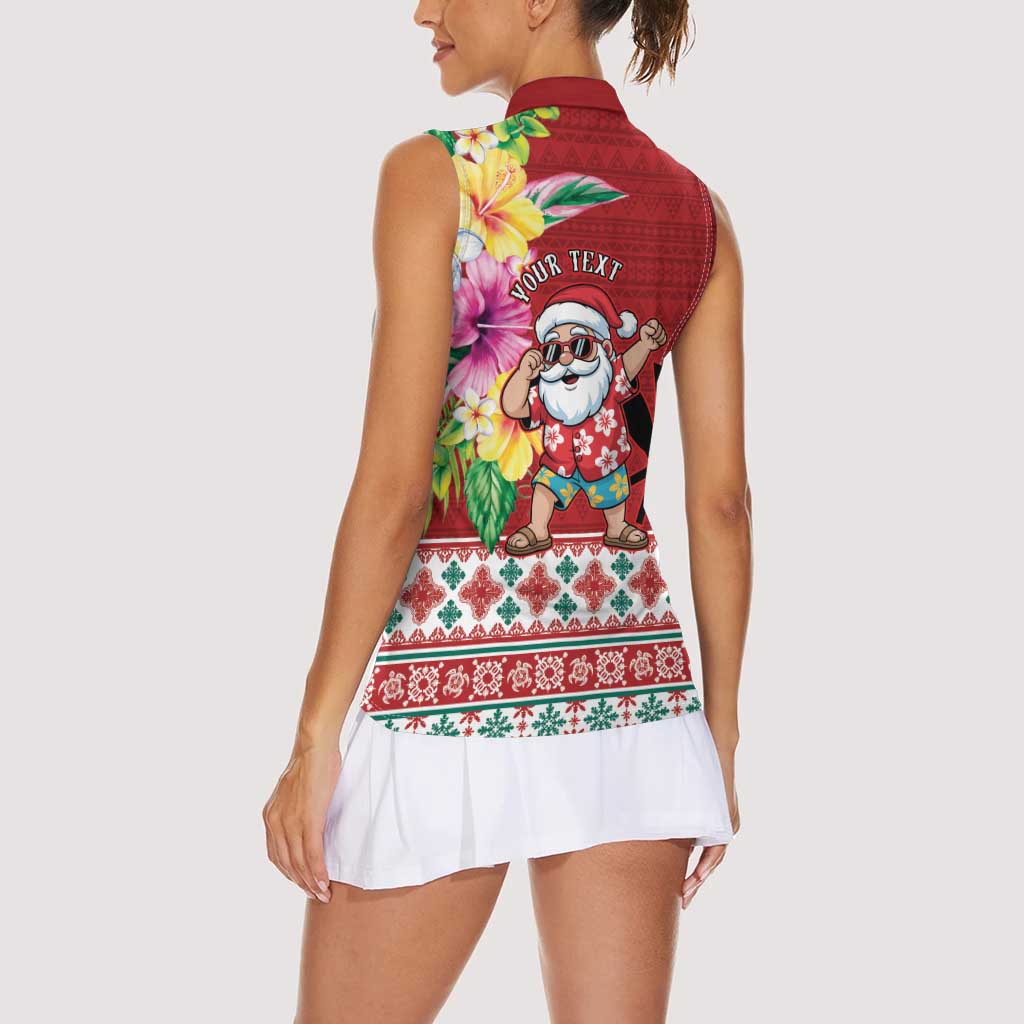 Santa Surf Mele Kalikimaka Personalized Women Sleeveless Polo Shirt Aloha Tropical Christmas Vibes LT9 - Polynesian Pride
