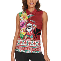 Santa Surf Mele Kalikimaka Personalized Women Sleeveless Polo Shirt Aloha Tropical Christmas Vibes LT9 - Polynesian Pride