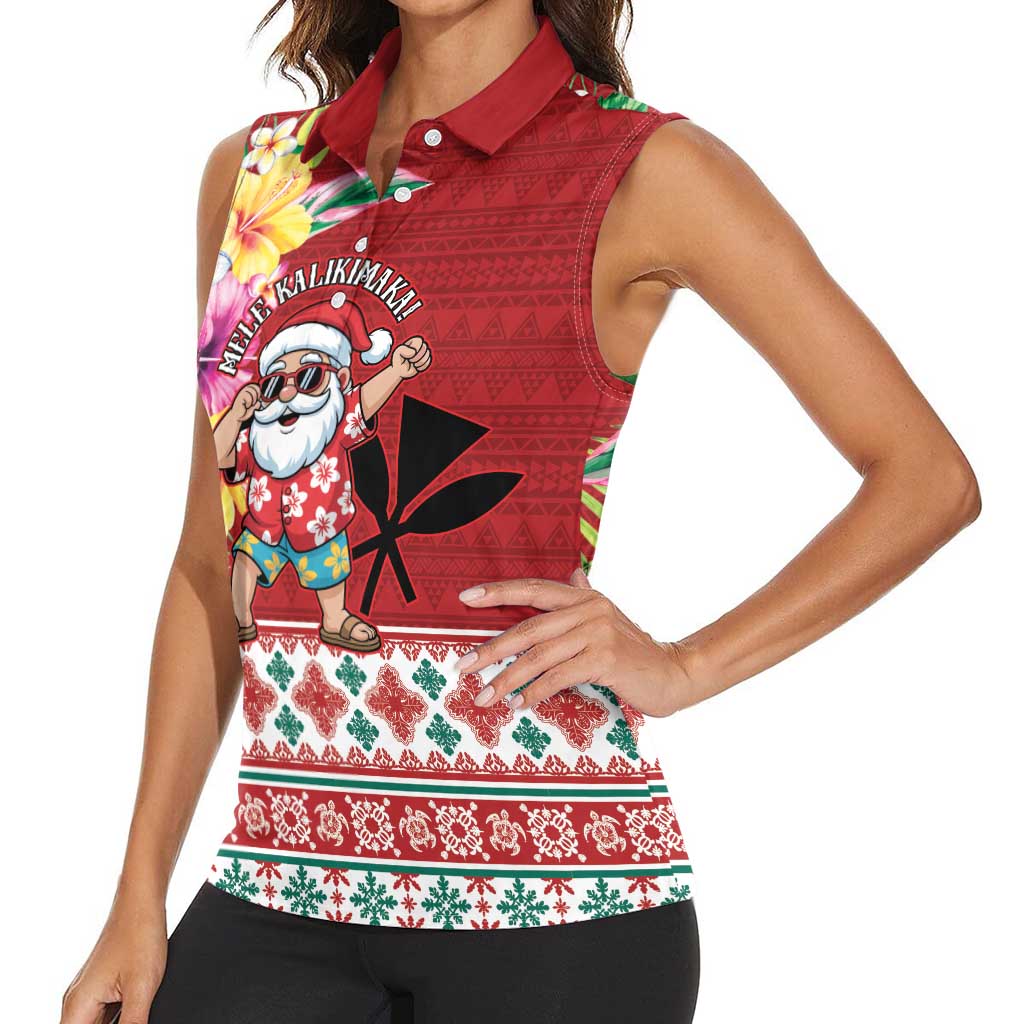Santa Surf Mele Kalikimaka Personalized Women Sleeveless Polo Shirt Aloha Tropical Christmas Vibes LT9 - Polynesian Pride