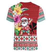 Santa Surf Mele Kalikimaka Personalized Women V-Neck T-Shirt Aloha Tropical Christmas Vibes LT9 - Polynesian Pride