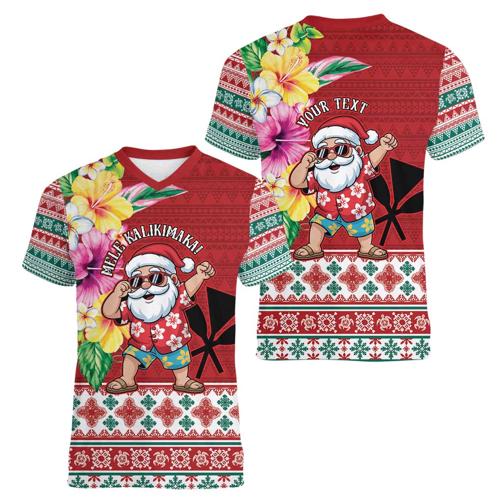 Santa Surf Mele Kalikimaka Personalized Women V-Neck T-Shirt Aloha Tropical Christmas Vibes LT9 - Polynesian Pride