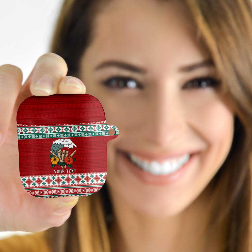 Shaka Sign Skull Mele Kalikimaka Personalized AirPods Case Hawaiian Quilt Pattern - Polynesian Pride
