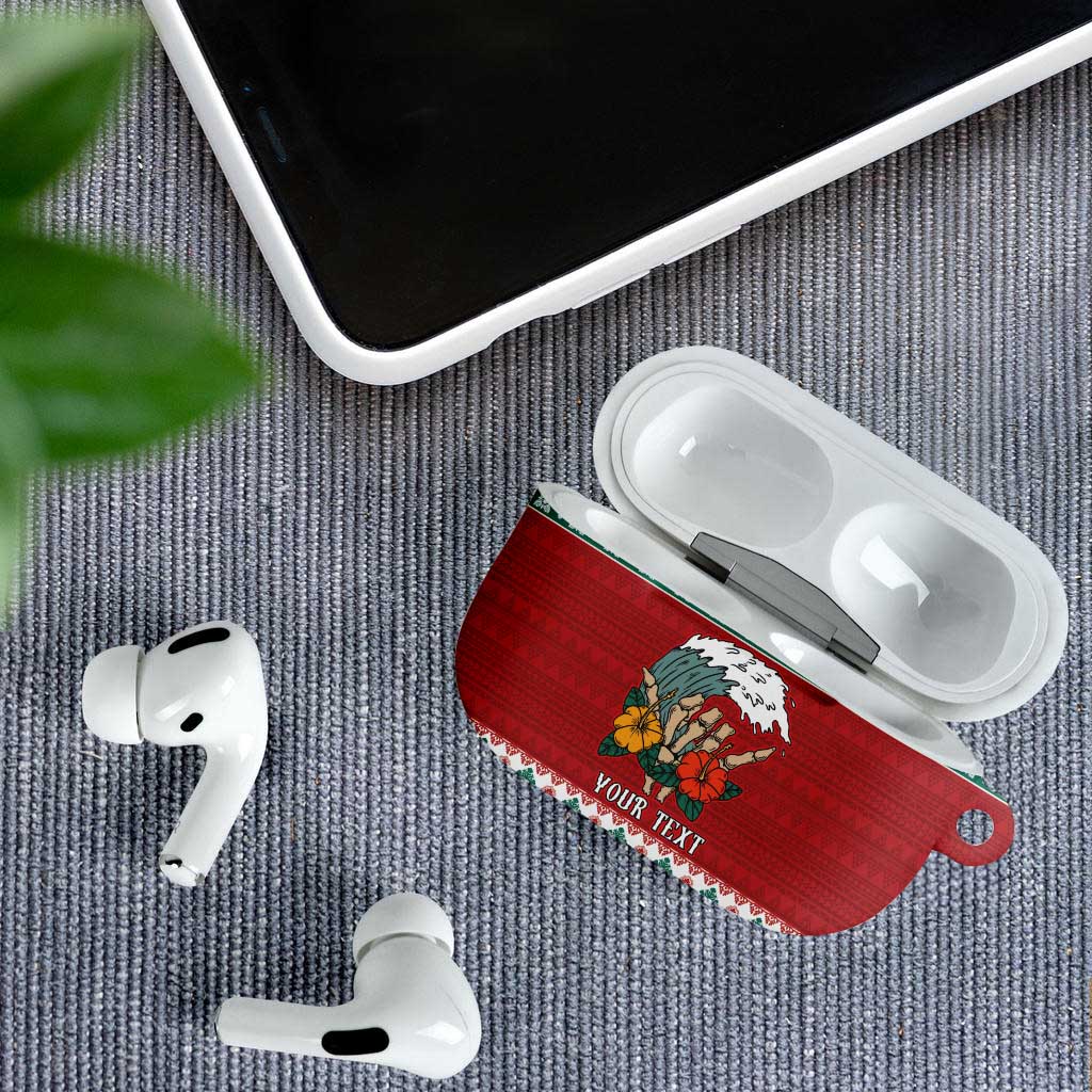 Shaka Sign Skull Mele Kalikimaka Personalized AirPods Case Hawaiian Quilt Pattern - Polynesian Pride