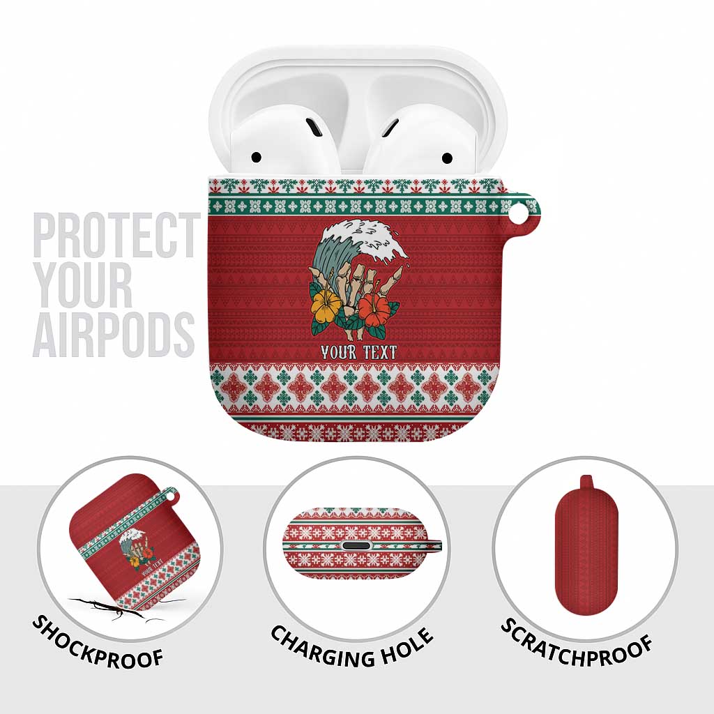 Shaka Sign Skull Mele Kalikimaka Personalized AirPods Case Hawaiian Quilt Pattern - Polynesian Pride