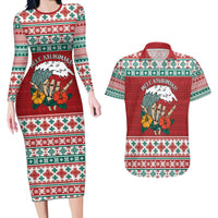 Shaka Sign Skull Mele Kalikimaka Personalized Couples Matching Long Sleeve Bodycon Dress and Hawaiian Shirt Hawaiian Quilt Pattern LT9 Red - Polynesian Pride