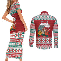 Shaka Sign Skull Mele Kalikimaka Personalized Couples Matching Short Sleeve Bodycon Dress and Long Sleeve Button Shirt Hawaiian Quilt Pattern LT9 - Polynesian Pride