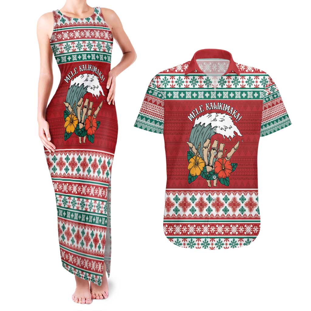 Shaka Sign Skull Mele Kalikimaka Personalized Couples Matching Tank Maxi Dress and Hawaiian Shirt Hawaiian Quilt Pattern LT9 Red - Polynesian Pride