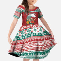 Shaka Sign Skull Mele Kalikimaka Personalized Family Matching Mermaid Dress and Hawaiian Shirt Hawaiian Quilt Pattern LT9 Daughter's Dress Red - Polynesian Pride
