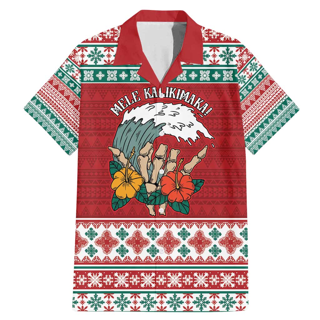Shaka Sign Skull Mele Kalikimaka Personalized Family Matching Mermaid Dress and Hawaiian Shirt Hawaiian Quilt Pattern LT9 Dad's Shirt - Short Sleeve Red - Polynesian Pride